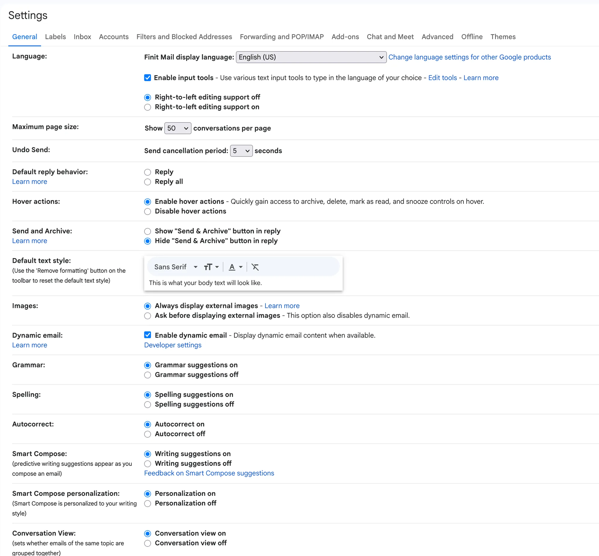 The Gmail General settings tab where the Signature section is found